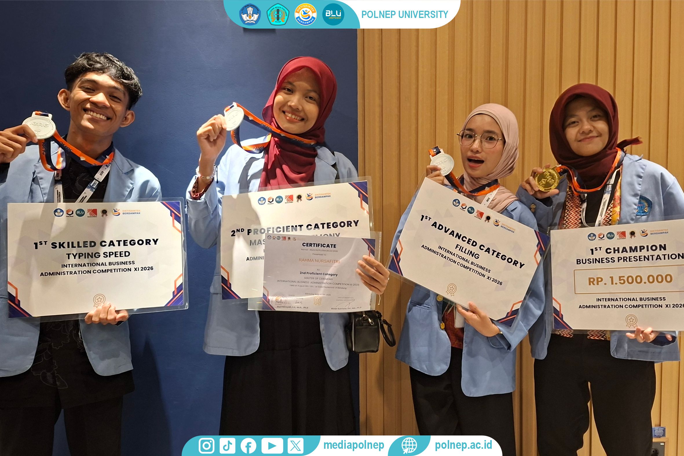 KEMBALI HARUMKAN NAMA ALMAMATER, EMPAT MAHASISWA JURUSAN ADMINISTRASI BISNIS POLNEP RAIH EMPAT GELAR DI AJANG IBAC 2026
